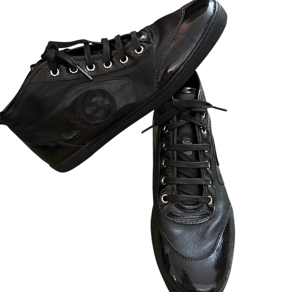 Gucci Black Leather GG High Top Sneakers Size 40 (US size 10) - Picture 1 of 8
